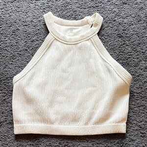 Aerie Cream Ribbed Halter Crop Tank